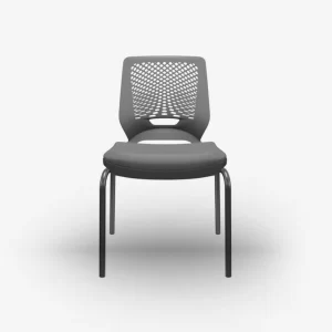 Cadeira Fixa Beezi Modelo 4 Pés /  Base Preta / Encosto Cinza / Assento Estofado Cinza / Sem Braços de Apoio