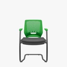 Cadeira Fixa Beezi Modelo Pés em S /  Base Preta / Encosto Verde / Assento Estofado Preto / Com Apoio de Braços