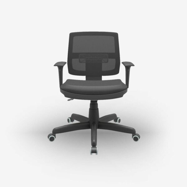 Cadeira Brizza Ergonômica Preta NR 17  -  Assento com Estofamento / Encosto em Tela / Base Giratória Preta