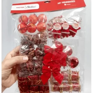 Kit 42 Peças Enfeites De Natal Pendente Vermelho Sortido