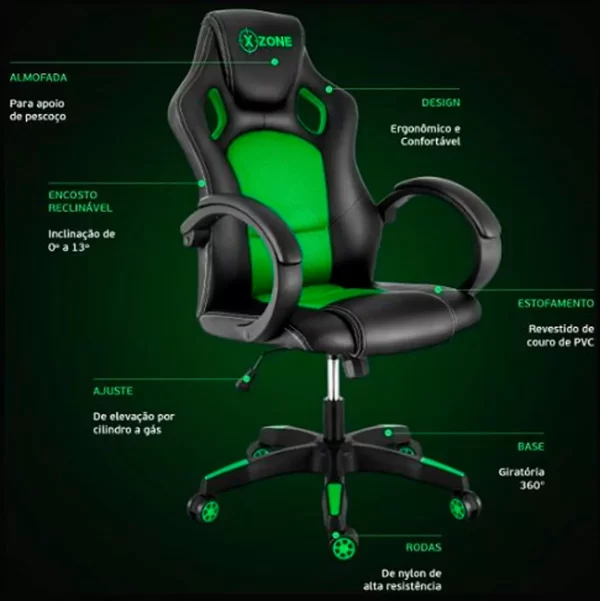 CADEIRA DE ESCRITÓRIO GAMER ERGONÔMICA ESTOFADO DE COURO SINTÉTICO - Image 5