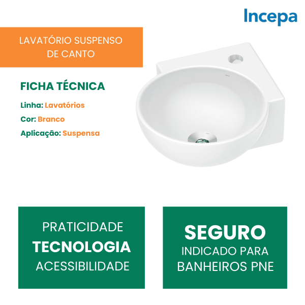 Lavatório Suspenso De Canto M Branco Incepa