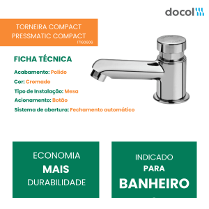 Torneira De Mesa Para Lavatório Automatica Temporizada Pressmatic Compact Cromada Docol