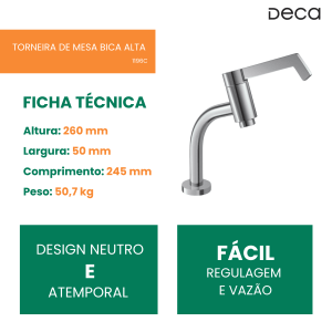 TORNEIRA DE MESA BICA ALTA - DECA - 1196C LINK