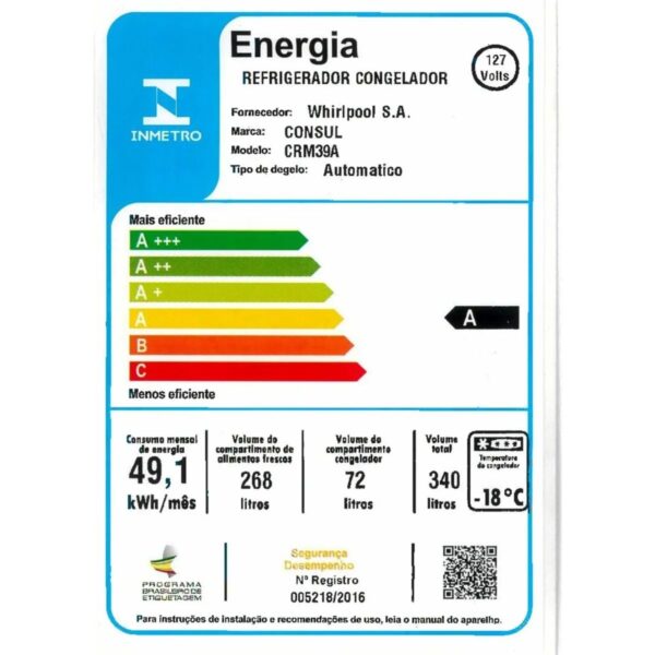 Refrigerador Consul Frost Free 2 Portas 340L Branco CRM39AB 220v - Image 6
