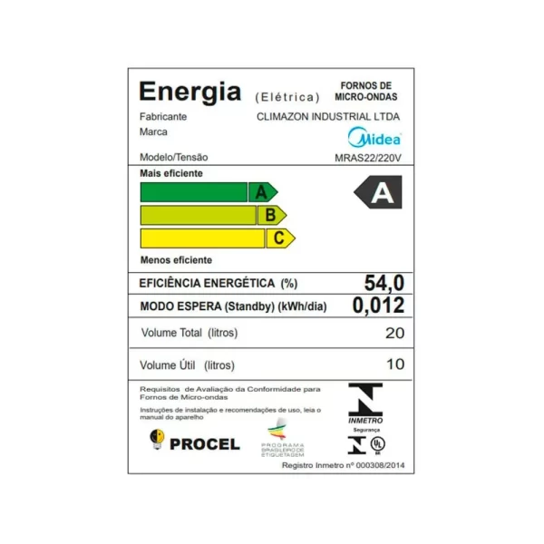 Micro-Ondas Midea 20L MRAS21 Branco Porta Preta 127v - Image 7