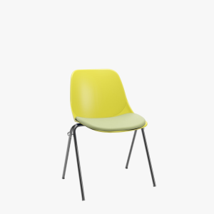 Cadeira Quick Base Fixa 4 Pés metálicos pretos, assento e encosto mostarda, assento com almofada verde oliva